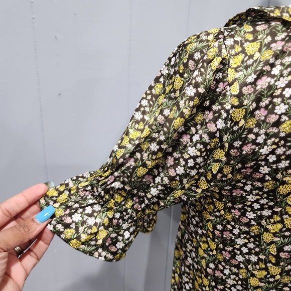 J. Crew XS Ruffle Featherweight Satin Scoopneck Top Floral Stripe - Picture 5 of 10